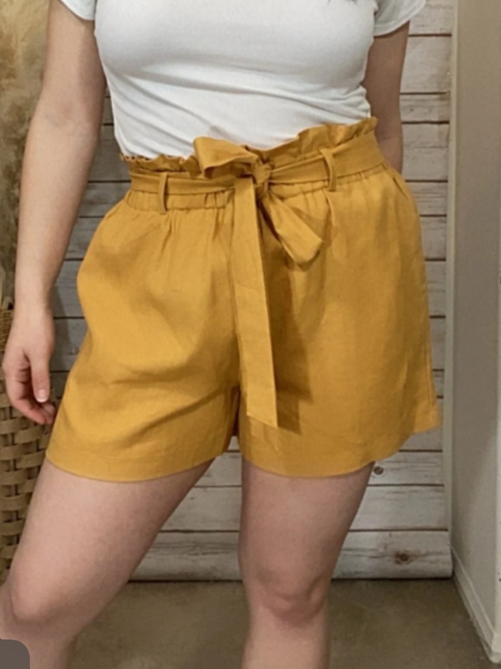 Have High-Waist Paperbag Shorts in Mustard